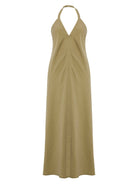 Zoe Maxi Dress - Khaki Green: sleeveless maxi dress with fitted bodice, square neckline, and flowing A-line skirt