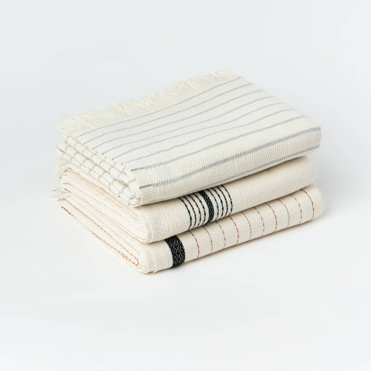 Zebrine 100% Cotton Turkish Hand and Bath Towel: rectangular towel with black and white striped pattern and fringed edges