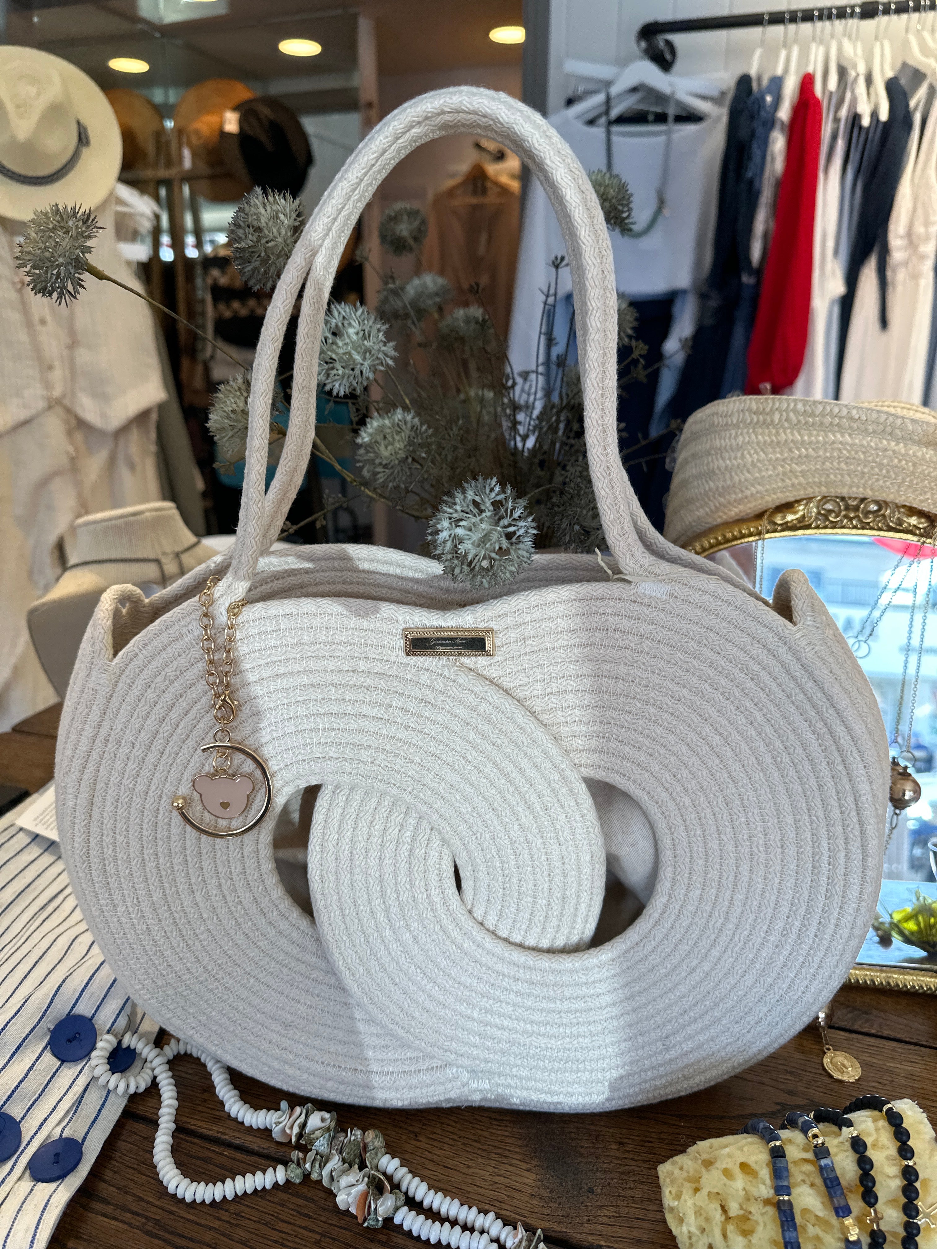 Aisha Infinity bag: rectangular black tote with double short handles and open-top design