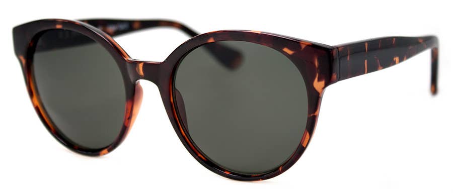 Millie - Sunglasses: round black frame with thin silver metal temples and dark lenses