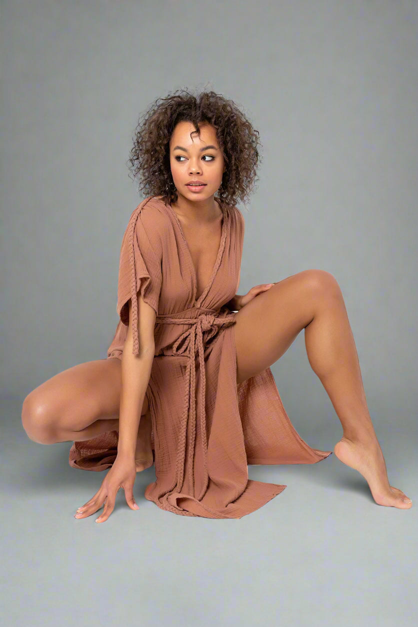 Roman Dress: mocha sleeveless midi dress with square neckline and straight hem