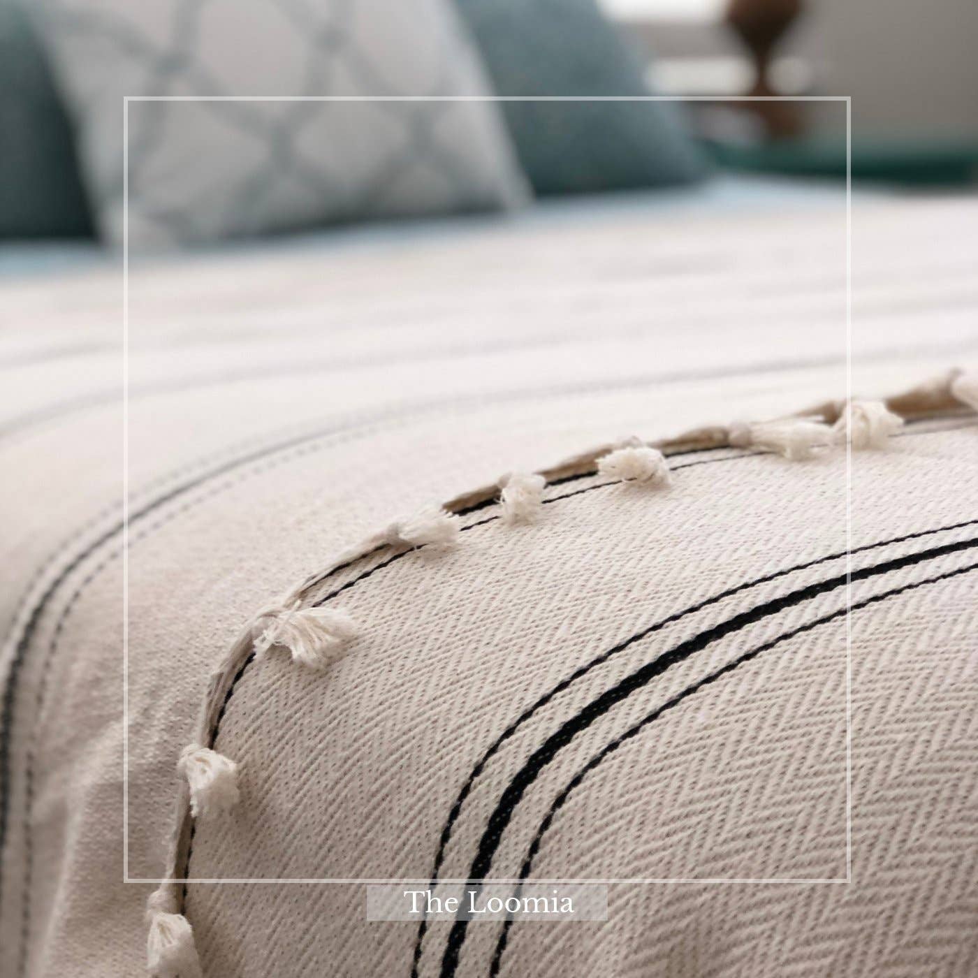 Sophie 100% Cotton Turkish Throw Blanket: rectangular beige blanket with fringed edges and visible woven texture