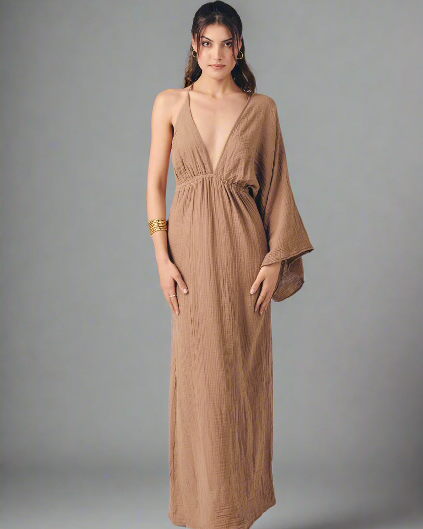 Sofia Dress: cream sleeveless midi dress with square neckline and straight hem