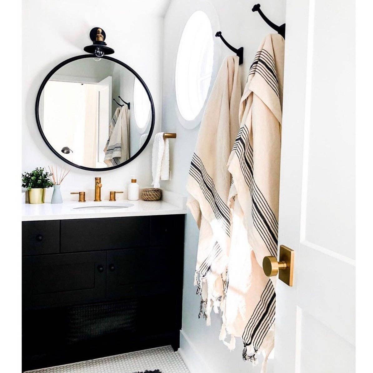 Zebrine 100% Cotton Turkish Hand and Bath Towel: rectangular towel with black and white zebra stripes and fringed edges