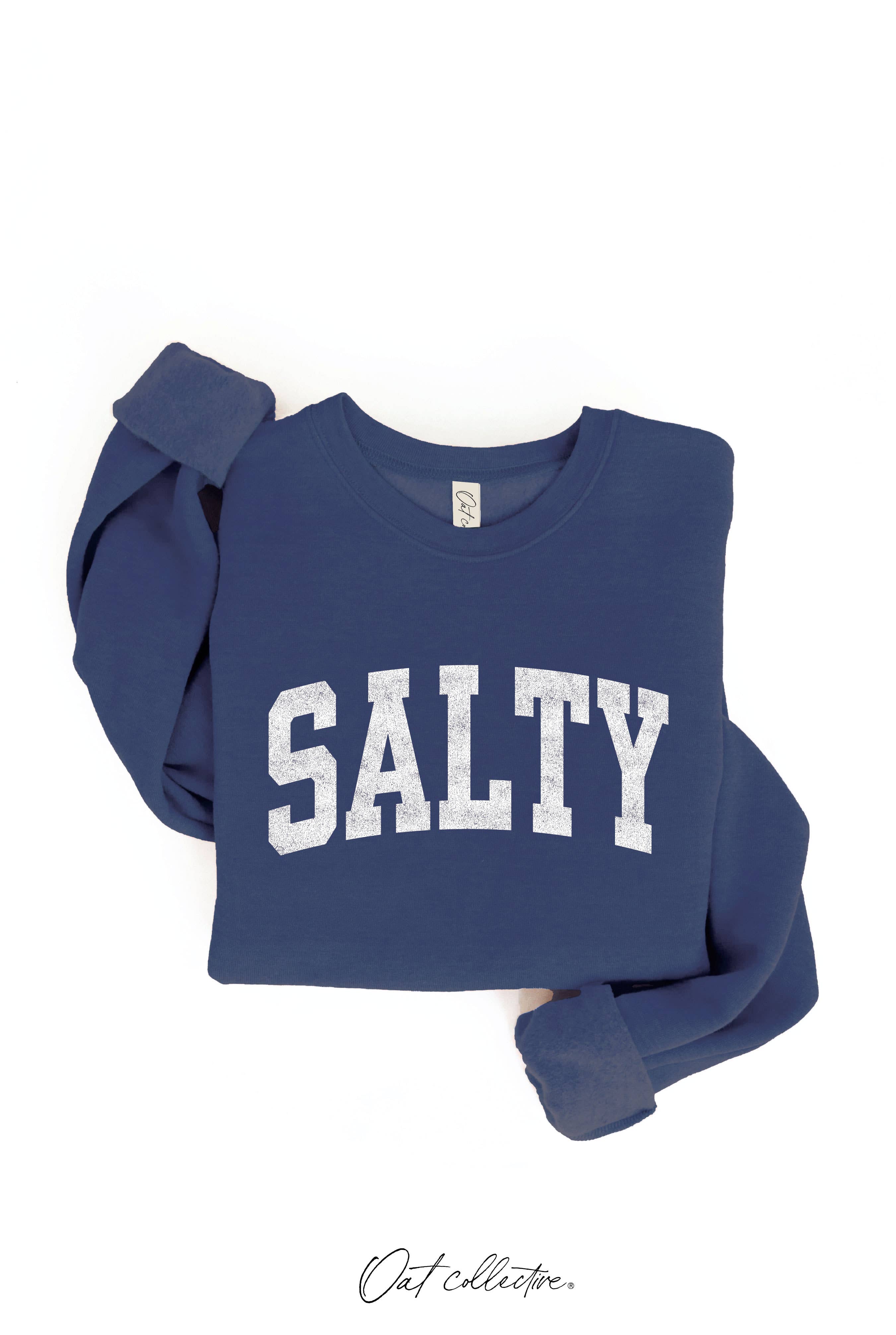 SALTY Graphic Sweatshirt: relaxed fit, beige cotton sweatshirt with crew neckline and long sleeves