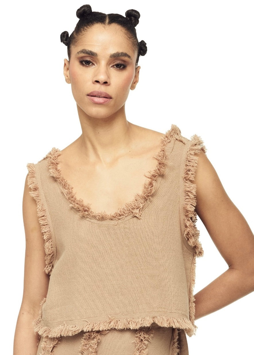 Boho Crop Top: off-white fitted crop top with square neckline, short puff sleeves, and elastic hem