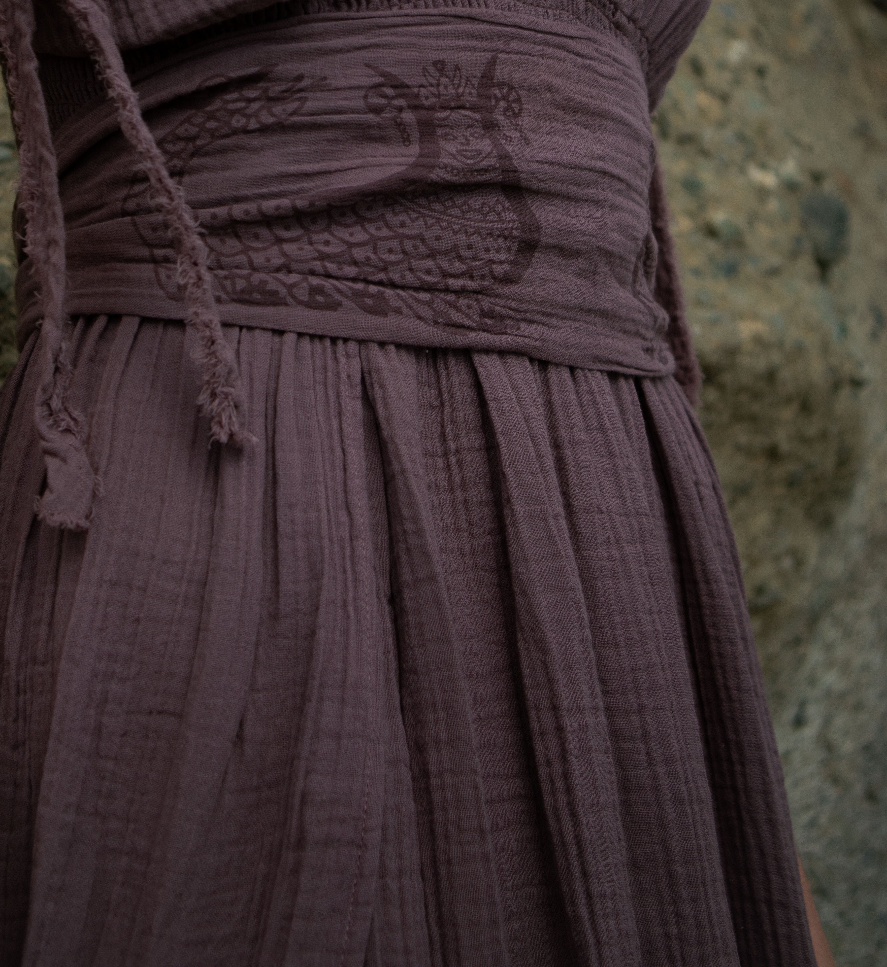 Shahmaran Dress: sleeveless, fitted midi dress in rust color with square neckline and side slit