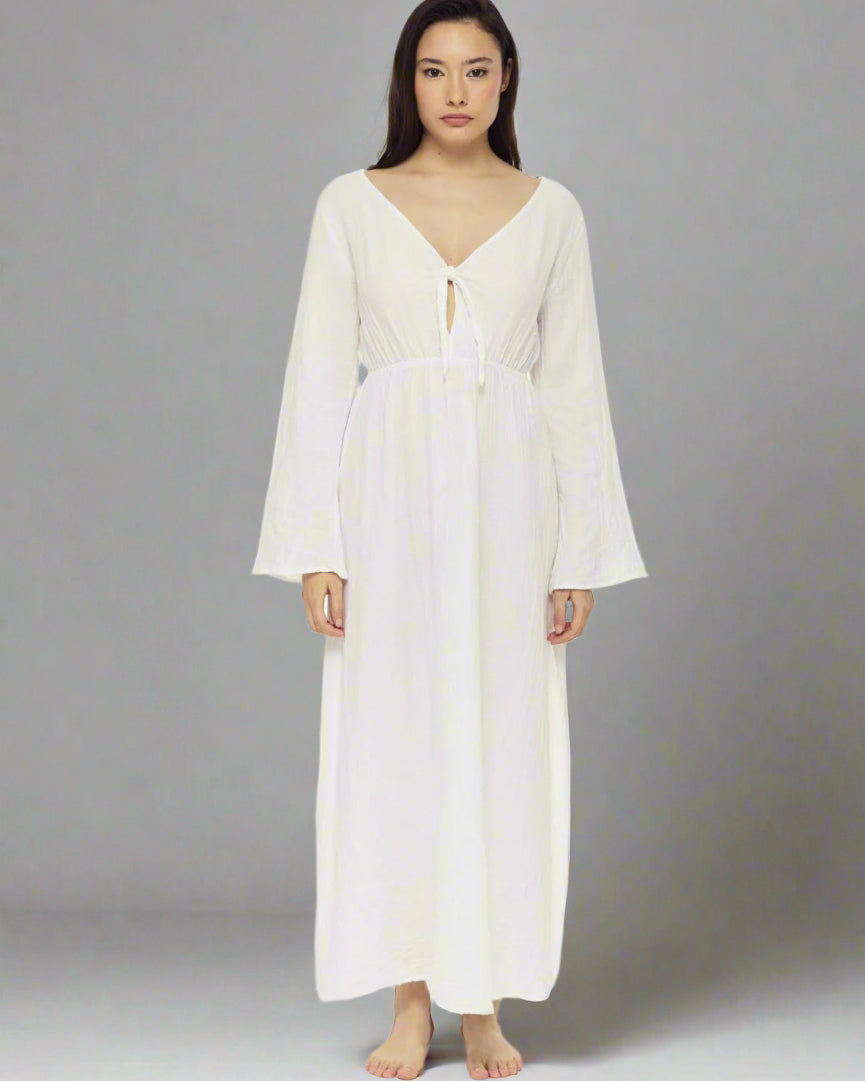 Kibele dress: sleeveless white midi dress with square neckline and straight hem