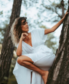 Helene Dress: white sleeveless midi dress with square neckline and straight hem