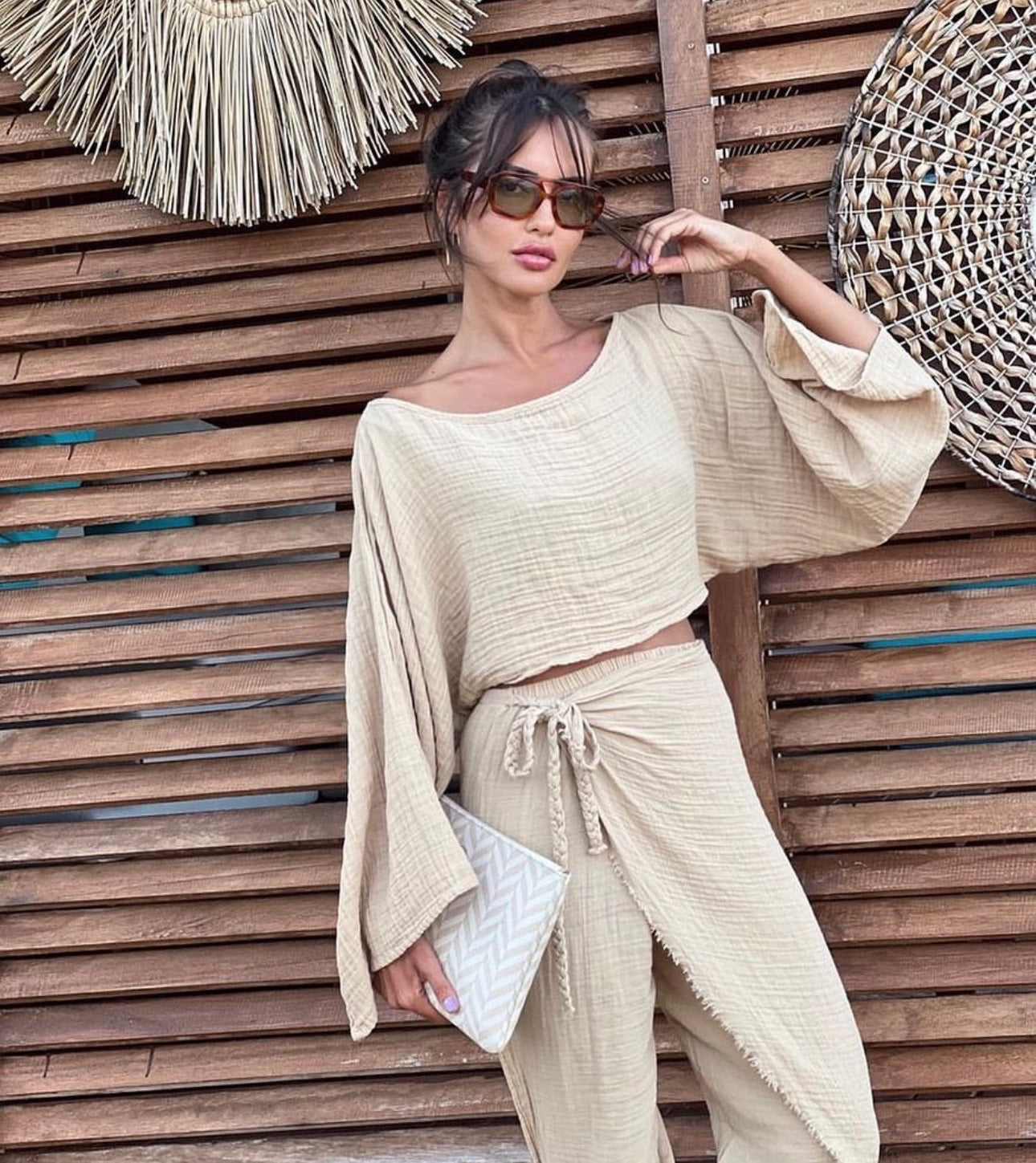 Esme Blouse: ivory fitted blouse with square neckline, short puffed sleeves, and cropped hem