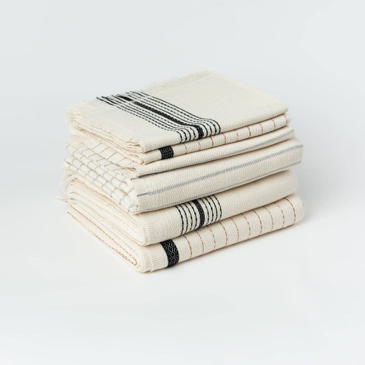 Zebrine 100% Cotton Turkish Hand and Bath Towel: rectangular towel with cream and beige stripes and fringed edges