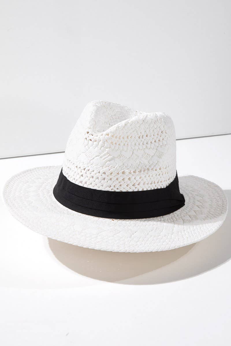 Boho Chic Summer Panama Hat: natural straw color, classic fedora shape, pinched crown, medium brim