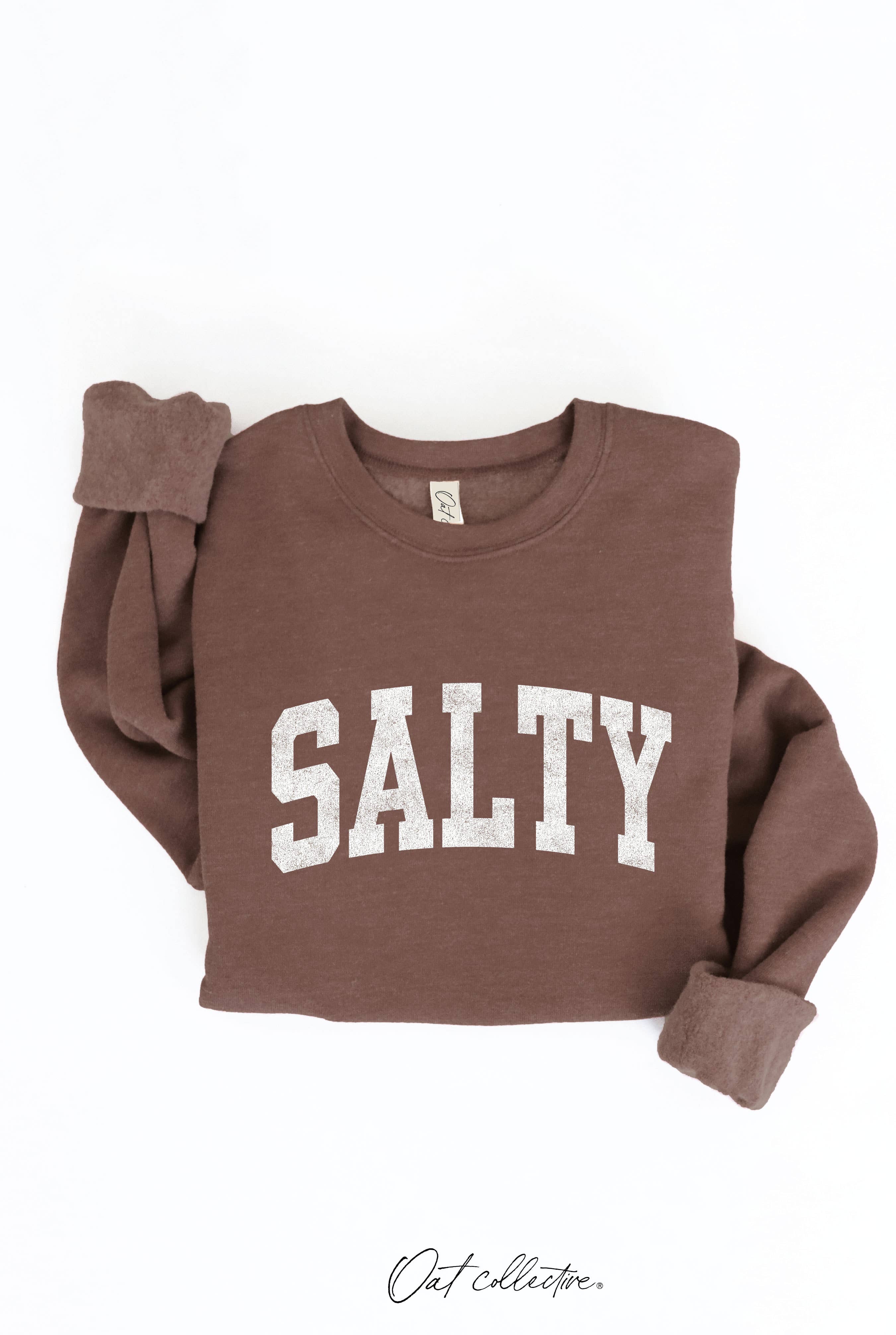 SALTY Graphic Sweatshirt: relaxed fit sweatshirt in light cream with crew neckline and long sleeves