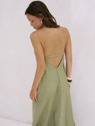 Zoe Maxi Dress - Khaki Green: sleeveless maxi dress with square neckline, fitted bodice, straight hem