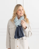 The Dreamsoft Travel Scarf - Sky Blue Colorblock: rectangular shawl with soft texture, sky blue and cream colorblock