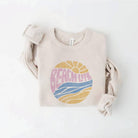 BEACH LIFE Sweatshirt: relaxed fit, long sleeves, crew neckline, ribbed hem and cuffs, ivory color