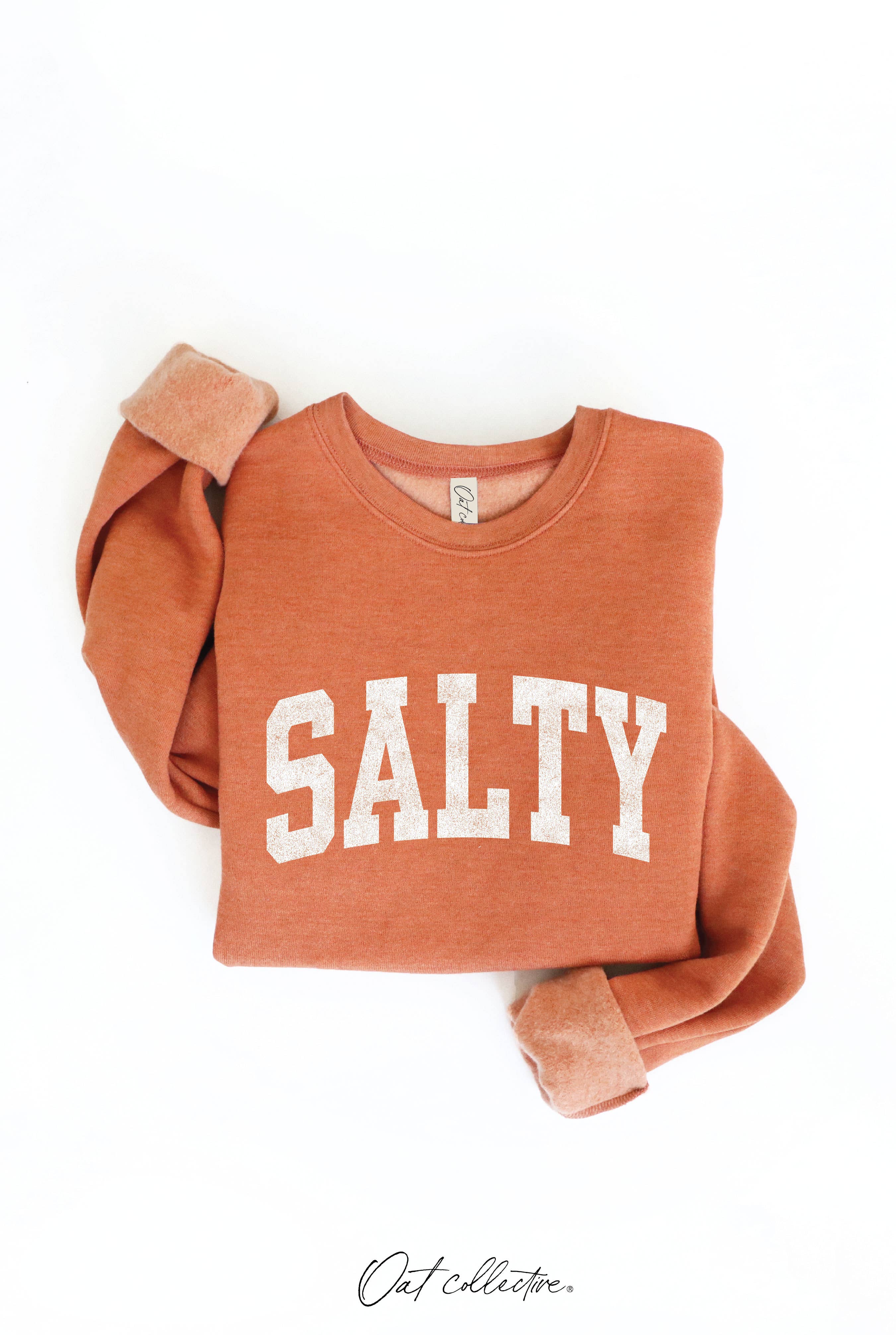 SALTY Graphic Sweatshirt: relaxed fit, light beige, crew neckline, long sleeves, ribbed cuffs and hem