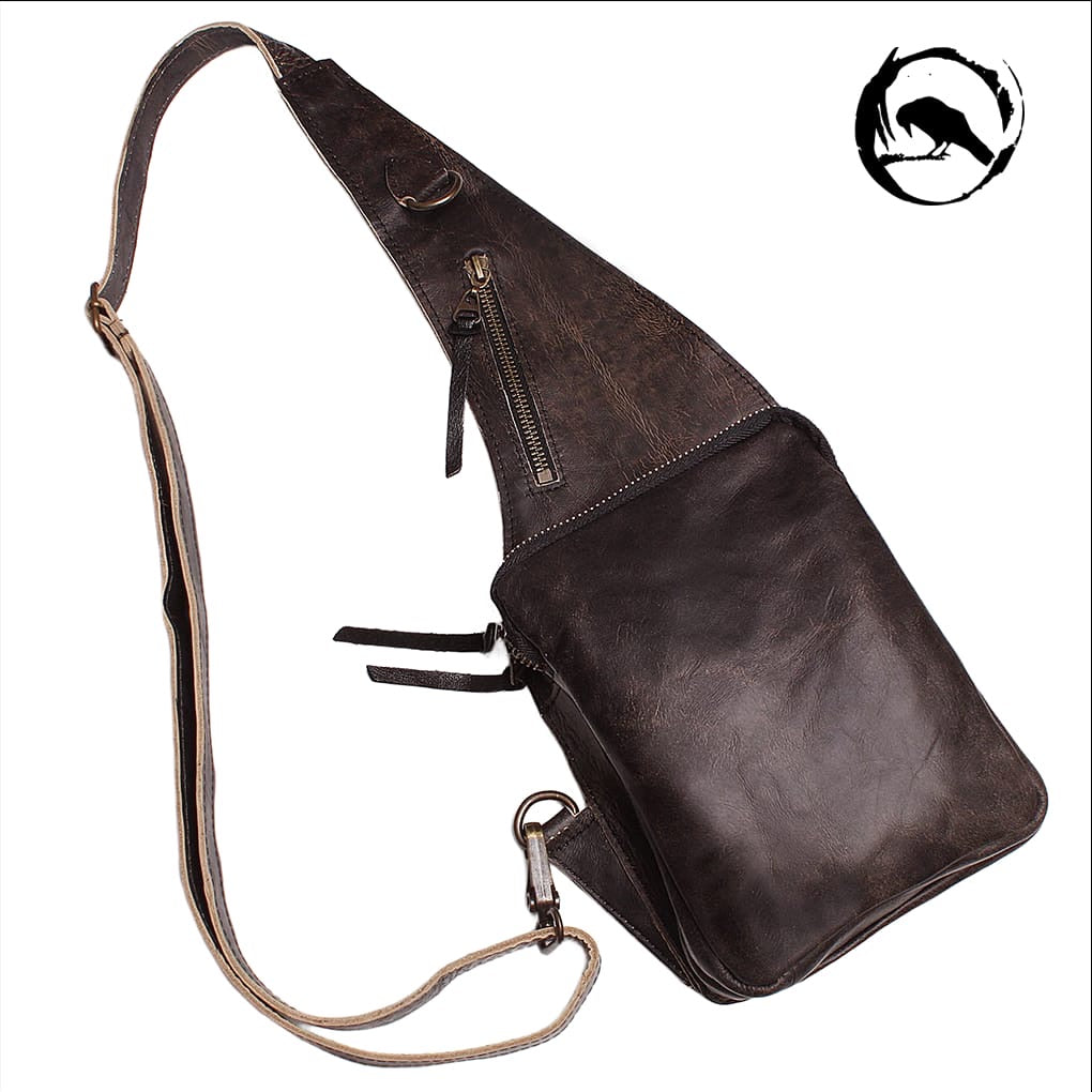 Cross Body bags: rectangular taupe leather bag with slim adjustable strap and flap closure