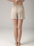Boho skort: dusty blue wrap shorts with asymmetrical hem and relaxed fit