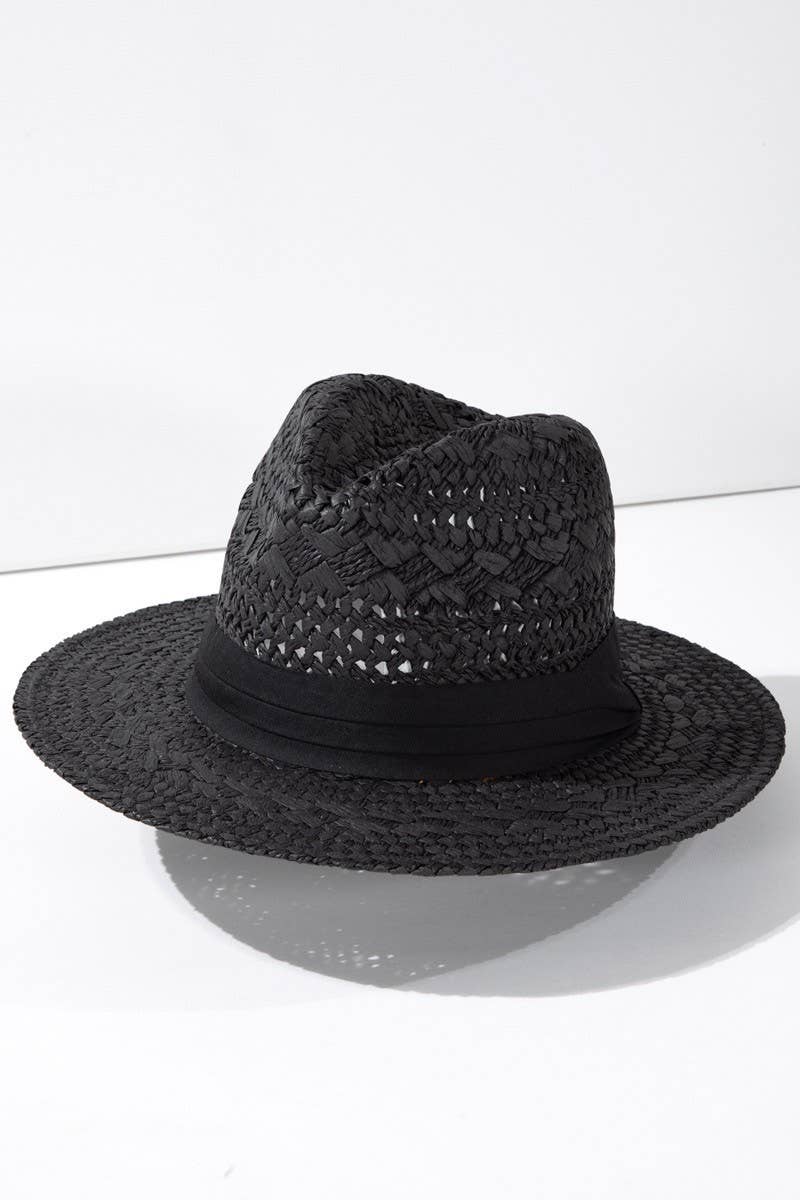 Boho Chic Summer Panama Hat: natural straw color, rounded crown, wide flat brim.