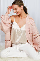 Crochet Balloon Sleeve Cardigan: cream, relaxed fit, V-neck, long balloon sleeves, cropped hem, open front
