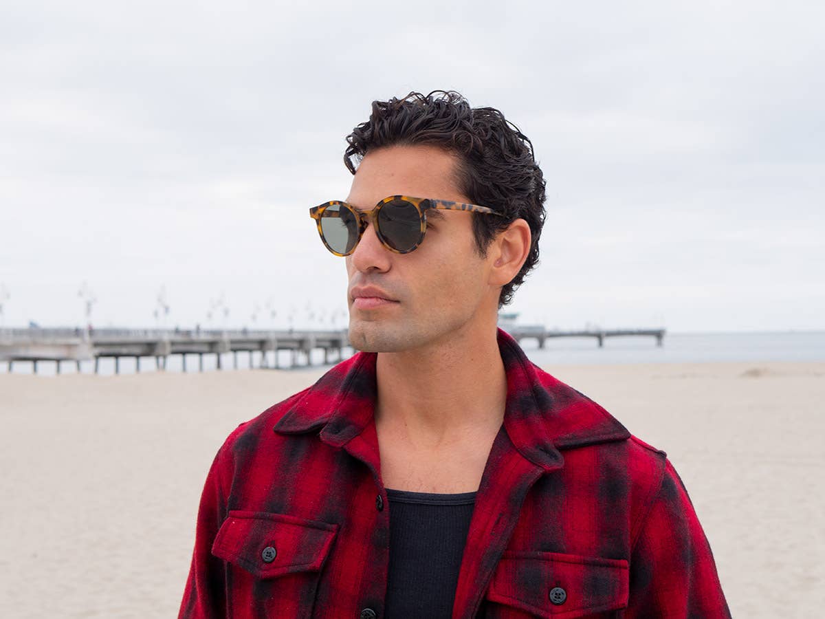 Low Key - Sunglasses: rectangular black frames with thick temples and dark lenses