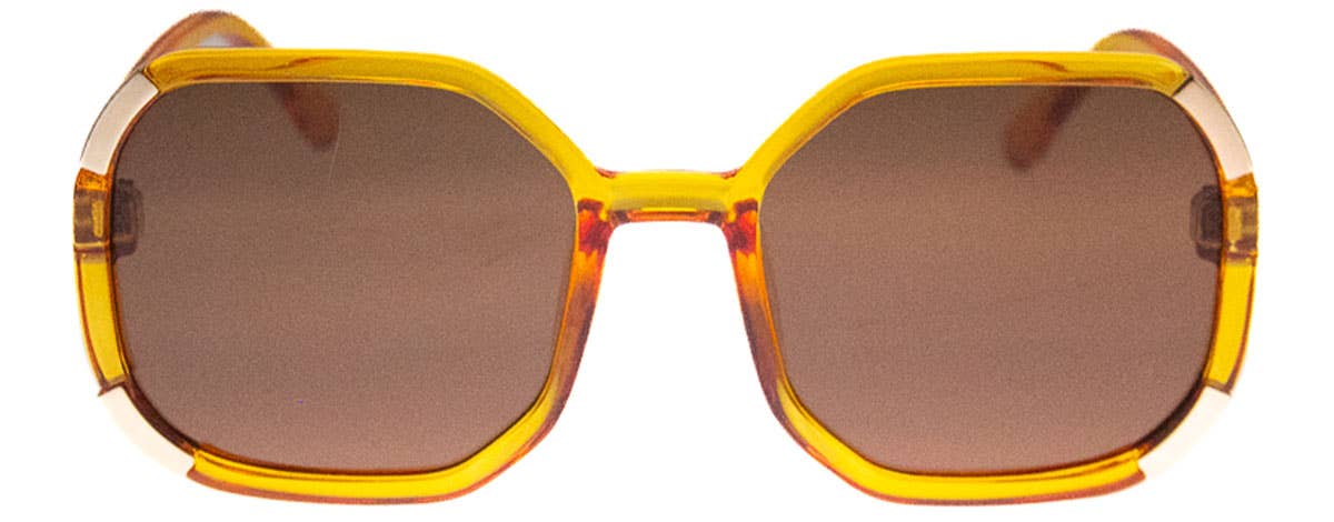 Chandelier - Sunglasses: Rounded rectangular black frames with dark lenses and thin temples