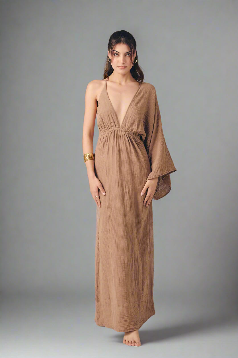 Sofia Dress: cream sleeveless midi dress with square neckline and straight hem