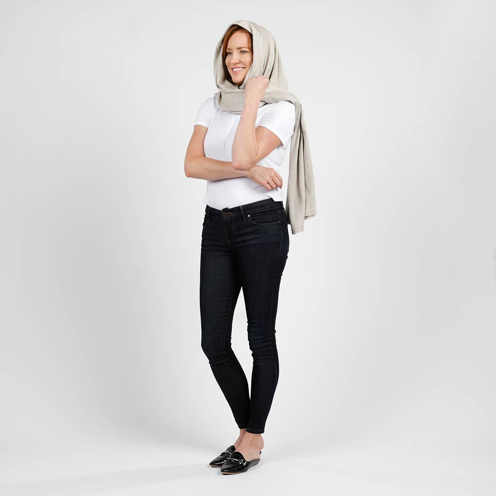 Dreamsoft Organic Cotton Travel Scarf - Birch: rectangular shawl in beige with fringed edges and soft drape