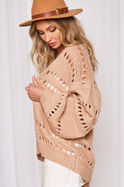 Crochet Balloon Sleeve Cardigan: cream, relaxed fit, open front, round neckline, long balloon sleeves, ribbed hem