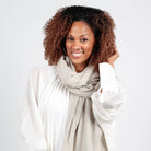 Dreamsoft Organic Cotton Travel Scarf - Birch: rectangular shawl in soft white with fringed edges