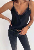 Lace tank top: sleeveless beige tank with scoop neckline and scalloped hem detail