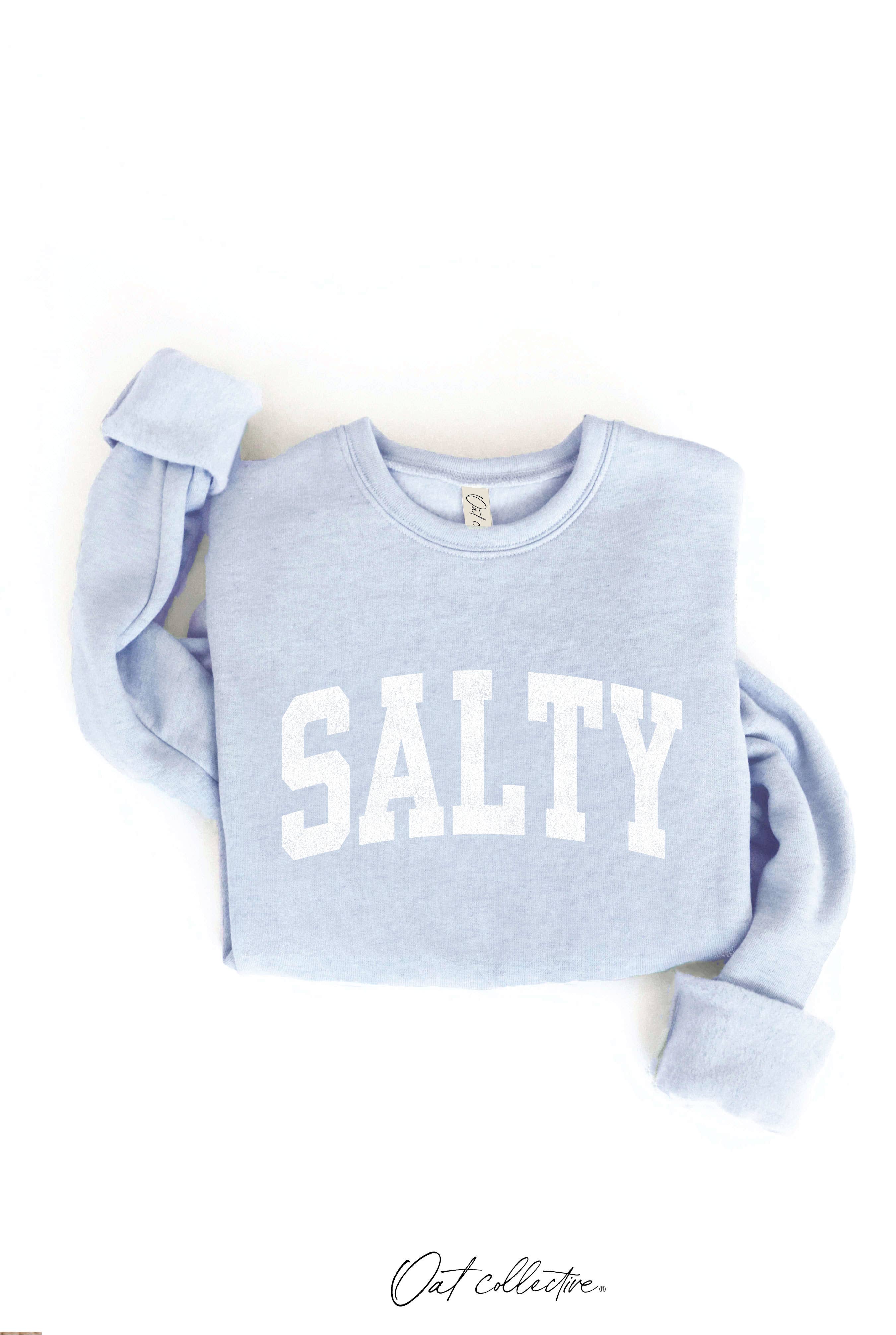 SALTY Graphic Sweatshirt: relaxed fit, long sleeves, crew neckline, ribbed cuffs and hem, cream color