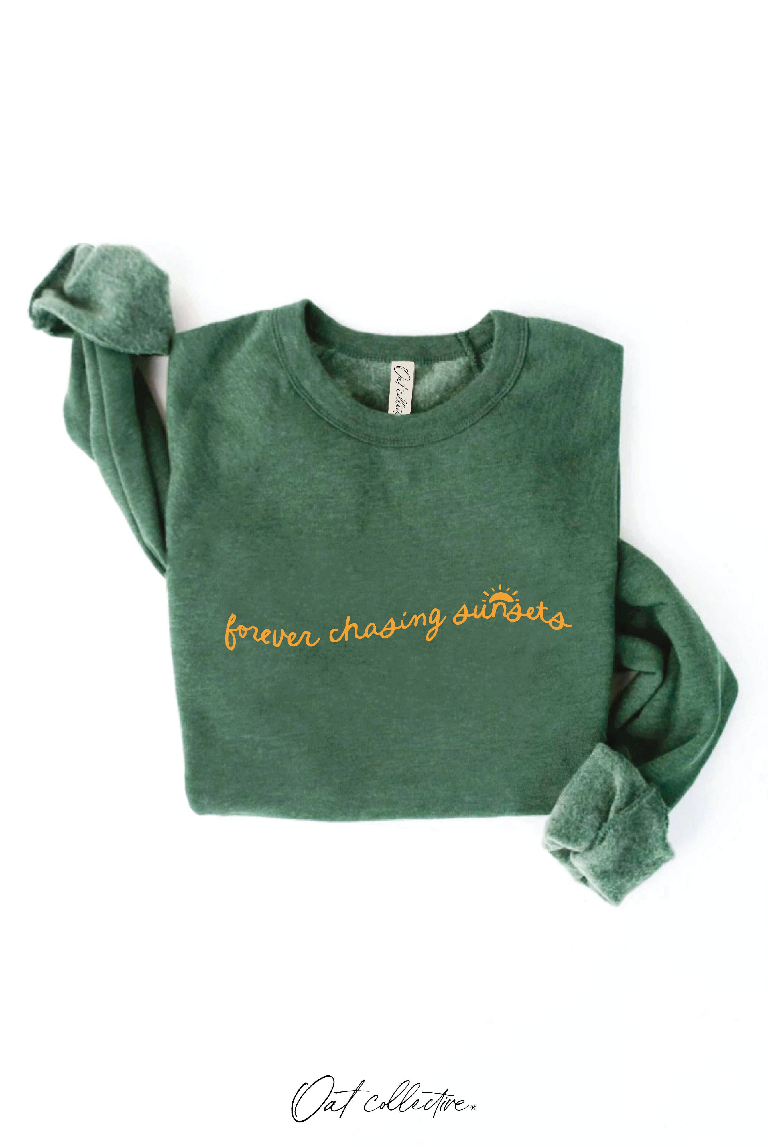 FOREVER CHASING SUNSETS Graphic Sweatshirt: relaxed fit, long sleeves, crewneck, ribbed cuffs and hem, beige color