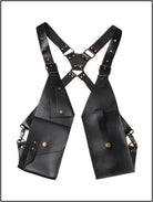 Leather Holster: black leather structured crossbody bag with flap and adjustable strap
