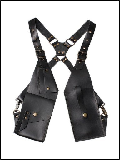 Leather Holster: black leather structured crossbody bag with flap and adjustable strap