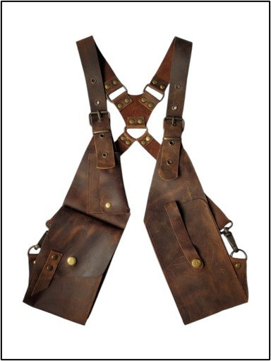 Leather Holster: dark brown leather shoulder bag with curved flap and long strap