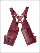 Leather Holster: rectangular red leather bag with short handle and open-top design