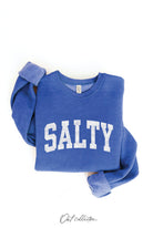 SALTY Graphic Sweatshirt: relaxed fit, beige crewneck sweatshirt with long sleeves and ribbed hem and cuffs