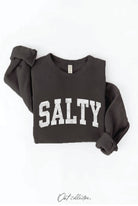SALTY Graphic Sweatshirt: relaxed fit, ivory crewneck, long sleeves, ribbed cuffs and hem, straight length