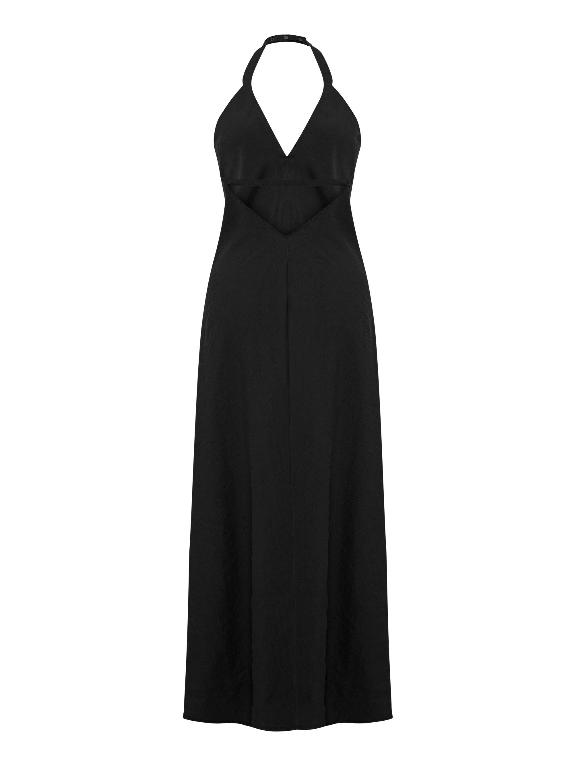 Zoe Maxi Dress: sleeveless, deep V-neck, pale pink fitted bodice, flowing ankle-length skirt