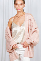 Crochet Balloon Sleeve Cardigan: cream, fitted silhouette, V-neckline, long balloon sleeves, cropped hem